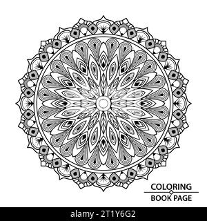 Pagina del libro colorato con Mandala floreale per adulti e bambini. Easy Mandala Colouring Book pagine per adulti, capacità di rilassarsi, esperienze cerebrali donano Illustrazione Vettoriale