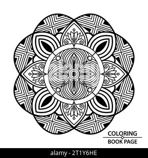 Design Mandala con motivo rotondo per la pagina del libro da colorare. Easy Mandala Coloring Book Pages per adulti, possibilità di rilassarsi, esperienze cerebrali danno sollievo. Illustrazione Vettoriale