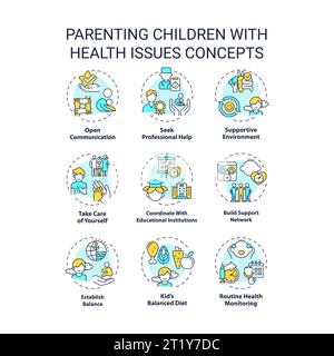 Icone modificabili che rappresentano i concetti relativi ai figli genitoriali Illustrazione Vettoriale