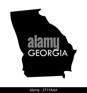 Georgia un elemento nero dello stato degli Stati Uniti isolato su sfondo bianco. Stato Unito d'America. Mappa con i confini della contea. Illustrazione Vettoriale