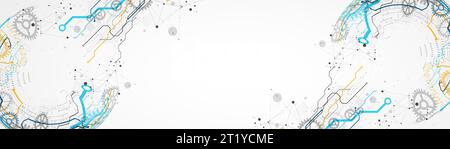 Lo sfondo del vettore di colore astratto su un tema tecnologico viene creato utilizzando molti elementi tecnici diversi. Concetto di rete globale. Illustrazione Vettoriale