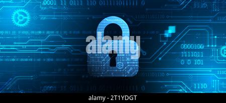 Contesto tecnologico astratto sul tema della sicurezza dell'informazione. Icona a forma di lucchetto astratta con numeri al centro del contorno. Illustrazione Vettoriale