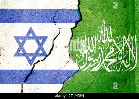 Bandiera di Hamas israele contro palestina, tradurre guerra Israele-Hamas Foto Stock