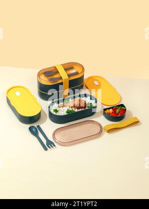 pater dai cestini per il pranzo su uno sfondo chiaro Foto Stock