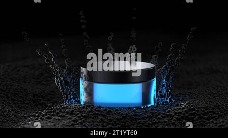 Barattolo cosmetico, prodotto di bellezza naturale idratante per mani e viso. Contenitore per mockup con disposizione crema, colore nero, cura della pelle. rendering 3d. Foto Stock
