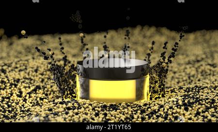 Barattolo cosmetico, prodotto di bellezza naturale idratante per mani e viso. Contenitore per mockup con disposizione crema, colore nero, cura della pelle. rendering 3d. Foto Stock