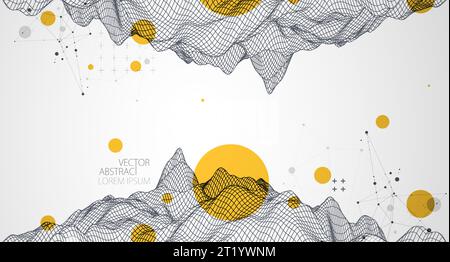 Elementi di scienza moderna o arte tecnologica. Sfondo wireframe astratto alla moda. Illustrazione della superficie. Vettore. Illustrazione Vettoriale