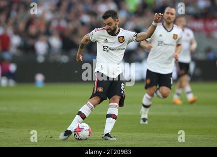 Bruno Fernandes del Manchester United. - West Ham United contro Manchester United, Premier League, The London Stadium, Londra, Regno Unito - 7 maggio 2023. Solo per uso editoriale - si applicano le restrizioni DataCo Foto Stock