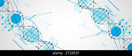 Sfondo DNA astratto con effetto plesso. Concetto scientifico e tecnologico. Illustrazione Vettoriale