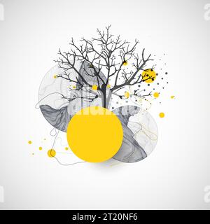 Art Concept. Montagne astratte si formano con la silhouette di un albero. Illustrazione Vettoriale