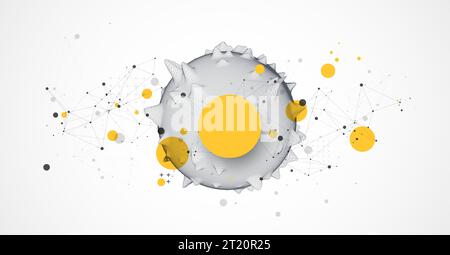 Tema sfera con linee connesse in stile tecnologico. Illustrazione della struttura a reticolo. Design della griglia 3d astratto. Illustrazione Vettoriale