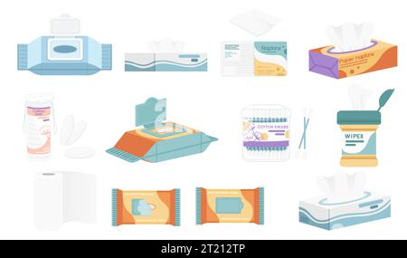 Raccolta del tovagliolo di carta bianca in un'illustrazione vettoriale di imballaggio isolata su sfondo bianco Illustrazione Vettoriale