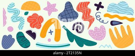 Forme organiche astratte. Scarabocchiate elementi primitivi, forme d'arte brutaliste moderne, semplici scarabocchi infantili. Raccolta vettoriale isolata Illustrazione Vettoriale