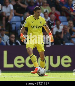 Emiliano Martinez di Aston Villa. - Crystal Palace V Aston Villa, Premier League, Selhurst Park, Croydon, Regno Unito - 20 agosto 2022 solo per uso editoriale - si applicano restrizioni DataCo Foto Stock