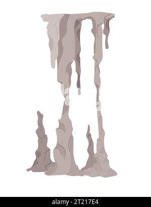 Pietra grotta stalattite minerale e stalagmiti colonna di formazioni geologiche di crescita naturale illustrazione vettoriale isolata su sfondo bianco Illustrazione Vettoriale