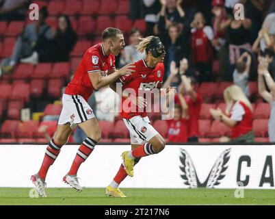 GOL 3-0, Sean Clare del Charlton Athletic goal Celebration dopo aver segnato per mettere il Charlton Athletic 3-0 in vantaggio. - Charlton Athletic contro Plymouth Argyle, Sky Bet League One, The Valley, Charlton, Regno Unito - 16 agosto 2022 solo per uso editoriale - si applicano restrizioni DataCo Foto Stock