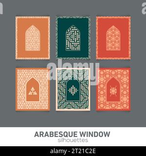 Sagome arabe per finestre. Simbolo vettoriale archi islamici tradizionali. Architettura tradizionale araba. Ramadan Kareem progetta elementi geometrici. Illustrazione Vettoriale