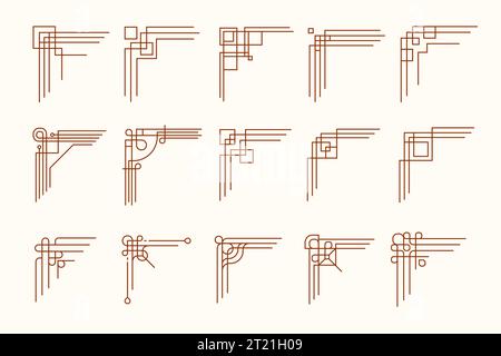 Angoli della cornice cinese. Confini decorativi cinesi con elementi tradizionali ornamentali, eleganti confini certificati asiatici. Insieme isolato dal vettore Illustrazione Vettoriale