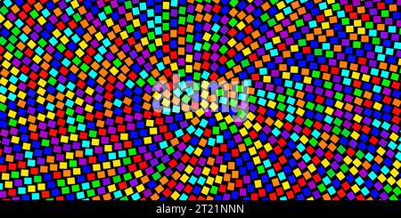 Mosaico radiale luminoso nei colori arcobaleno delle piastrelle quadrate. Sfondo astratto vettore Illustrazione Vettoriale