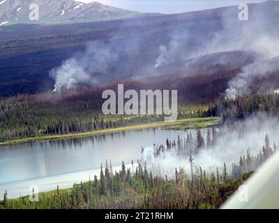 Questa immagine è stata scattata nell'area del lago Skilak. Questo incendio era entro i confini della Kenai NWR. Soggetti: Fotografia aerea; gestione dei vigili del fuoco; incendi; laghi; area naturalistica; Kenai National Wildlife Refuge, Alaska. Foto Stock