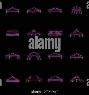 Set di icone di sporgenza cappottatura. Illustrazione di 16 icone vettoriali di sporgenza cappottatura colore neon nero Illustrazione Vettoriale