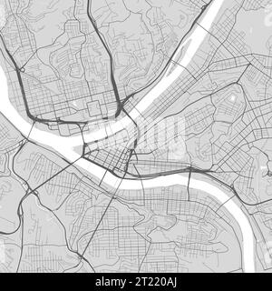 Mappa della città di Pittsburgh, Pennsylvania, Stati Uniti. Poster urbano in bianco e nero. Immagine della mappa stradale con vista sull'area metropolitana della città. Illustrazione Vettoriale