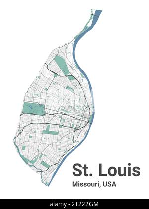 St Mappa di Louis, Missouri, città americana. Mappa dell'area amministrativa comunale con fiumi e strade, parchi e ferrovie. Illustrazione vettoriale. Illustrazione Vettoriale