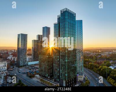 Skyline di Manchester la mattina presto Foto Stock