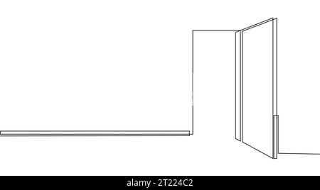 Porta aperta e chiusa, ingresso alla casa in stile continuo. Porta piatta in diversa posizione vettore isolato. Illustrazione Vettoriale