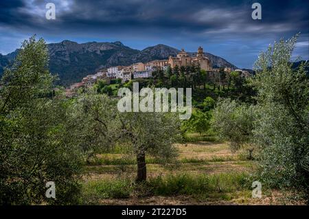 Veduta di Tivissa, Tarragona, Catalogna, Spagna Foto Stock