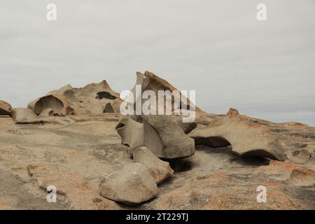 Iconiche Remarkable Rocks sull'isola di Kangaroo al tramonto, Australia del Sud Foto Stock