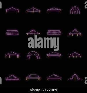 Set di icone di sporgenza cappottatura. Illustrazione di 16 icone vettoriali di sporgenza cappottatura colore neon nero Illustrazione Vettoriale