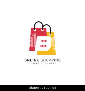 Icona del logo della shopping bag con lettera B. file vettoriale modello logo design concept alfabeto B. Illustrazione Vettoriale