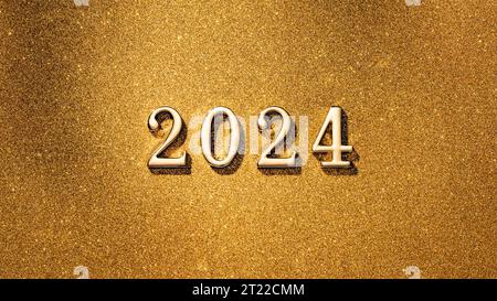 capodanno 2024 in arrivo. Numeri d'oro 2024 su sfondo glitterato oro Foto Stock