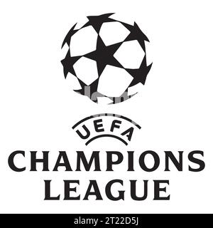 Logo UEFA Champions League in bianco e nero sistema di campionati europei di calcio professionistico, illustrazione vettoriale immagine astratta in bianco e nero modificabile Illustrazione Vettoriale