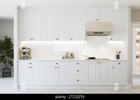 Cucina spaziosa. Rendering 3D. Foto Stock