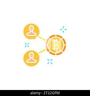 Icona Bitcoin con linea contatti. Criptovaluta, pagamento elettronico, mining farm, anonimato. Icona vettoriale a colori su sfondo bianco per attività commerciali e annunci pubblicitari Illustrazione Vettoriale