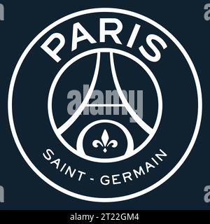 Paris Saint Germain FC – PSG White Logo France Professional League System, Vector Illustration Abstract Blue immagine di sfondo modificabile Illustrazione Vettoriale
