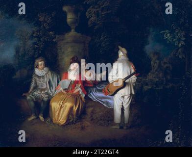 Antoine Watteau. Dipinto intitolato "il quartetto" dell'artista francese Jean-Antoine Watteau (1684-1721), olio su tela, c. 1713 Foto Stock