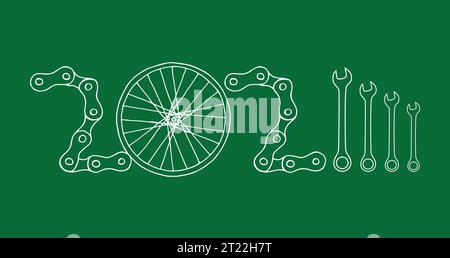 Bicicletta Capodanno 2024 sfondo verde Illustrazione Vettoriale