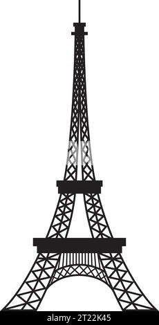 Semplice disegno nero piatto della TORRE EIFFEL, PARIGI Illustrazione Vettoriale