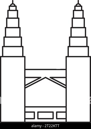 Semplice disegno nero delle TORRI GEMELLE PETRONAS, KUALA LUMPUR Illustrazione Vettoriale