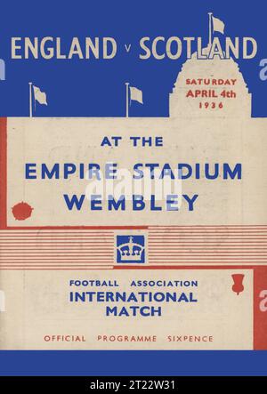 1936 Inghilterra contro Scozia a Wembley, programma di calcio. Inghilterra 1 Scozia 1, 4 aprile 1936 Wembley Stadium Foto Stock