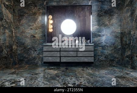 Bagno con pareti in marmo in stile minimalista Foto Stock