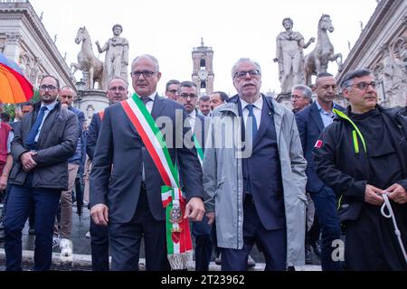 Roma, RM, Italia. 16 ottobre 2023. Andrea Riccardi, fondatore della Comunità di Sant'Egidio e il Sindaco di Roma Roberto Gualtieri (Credit Image: © Matteo Nardone/Pacific Press via ZUMA Press Wire) SOLO USO EDITORIALE! Non per USO commerciale! Foto Stock