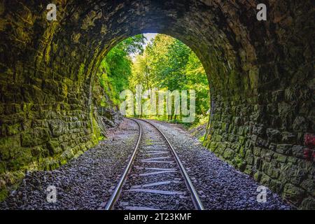 Vista dal tunnel ferroviario nelle giornate di sole Foto Stock
