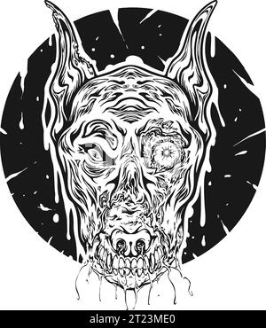 Spettrale testa canina zombie illustrazioni astratte vettoriali monocromatiche per il logo del tuo lavoro, t-shirt di merchandisse, adesivi e disegni di etichette, poster, greeti Illustrazione Vettoriale