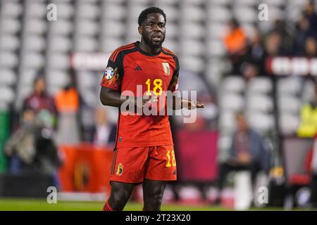 Bruxelles, Belgio. 16 ottobre 2023. BRUXELLES, BELGIO - 16 OTTOBRE: Orel Mangala del Belgio durante il girone F - UEFA EURO 2024 European Qualifiers match tra Belgio e Svezia al King Baudouin Stadium il 16 ottobre 2023 a Bruxelles, Belgio. (Foto di Joris Verwijst/Agenzia BSR) credito: Agenzia BSR/Alamy Live News Foto Stock