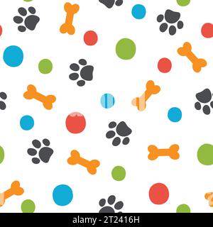 Modello senza cuciture con ingombro zampe, ossa e punti. Illustrazione vettoriale su sfondo bianco. Illustrazione Vettoriale