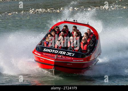 Shotover Jetboat, Shotoverer River, Queenstown, Otago, nuova Zelanda Foto Stock